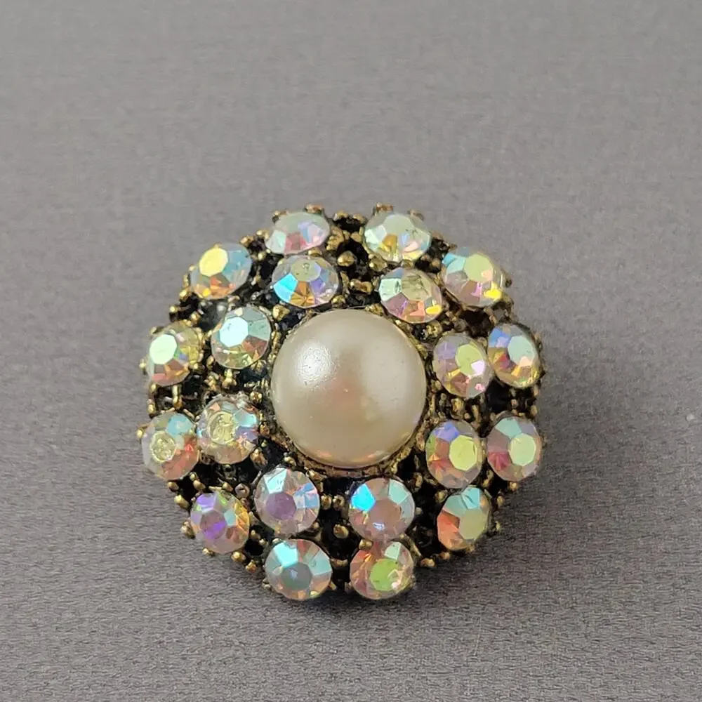 Vintage Rhinestone Brooch Faux Pearl 1.1